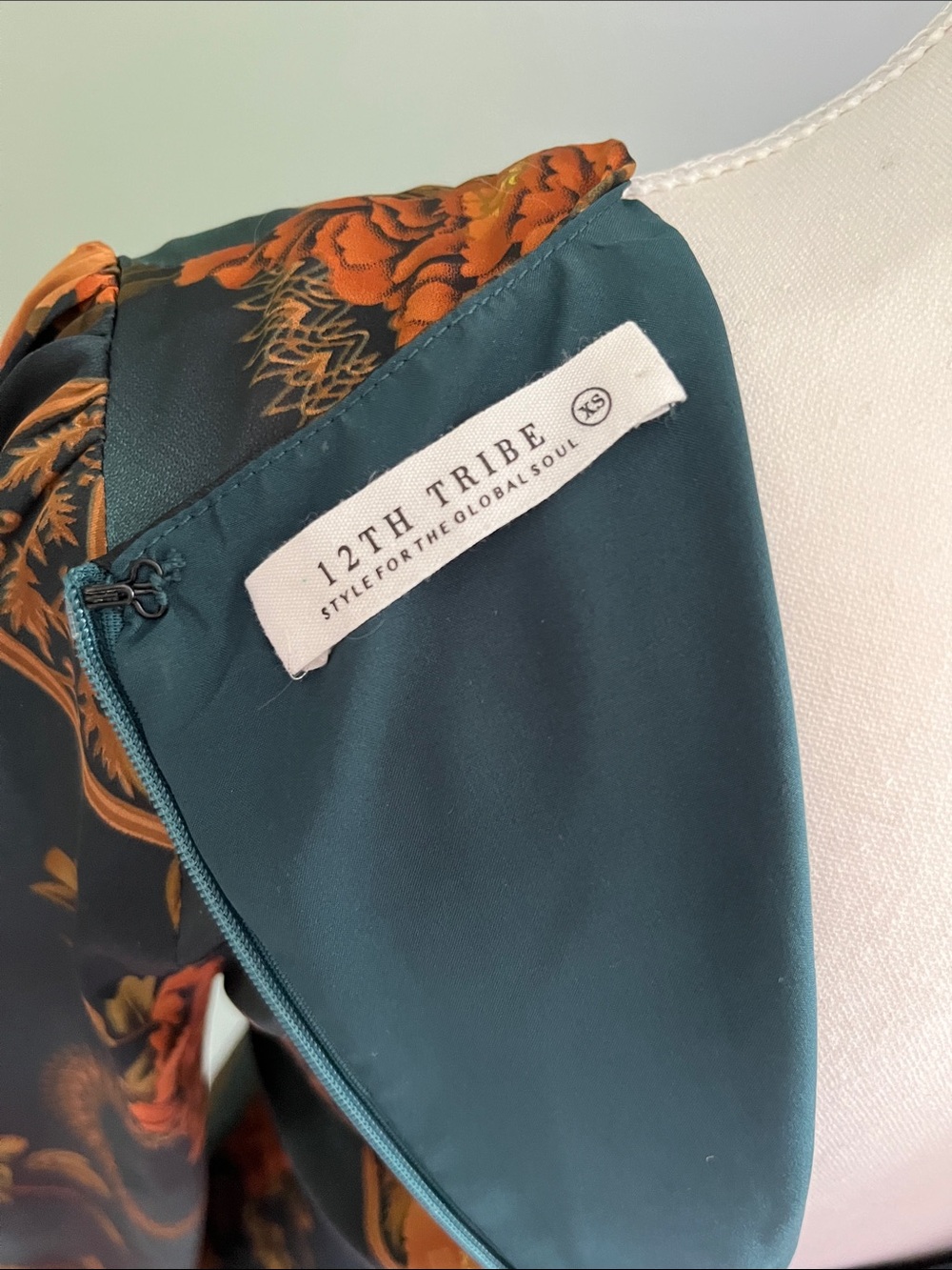 12th Tribe Teal Maxi Dress with Orange Floral Print - Picture 5 of 6